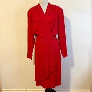 Vintage Carole Little Vibrant Red Long Sleeve Dress